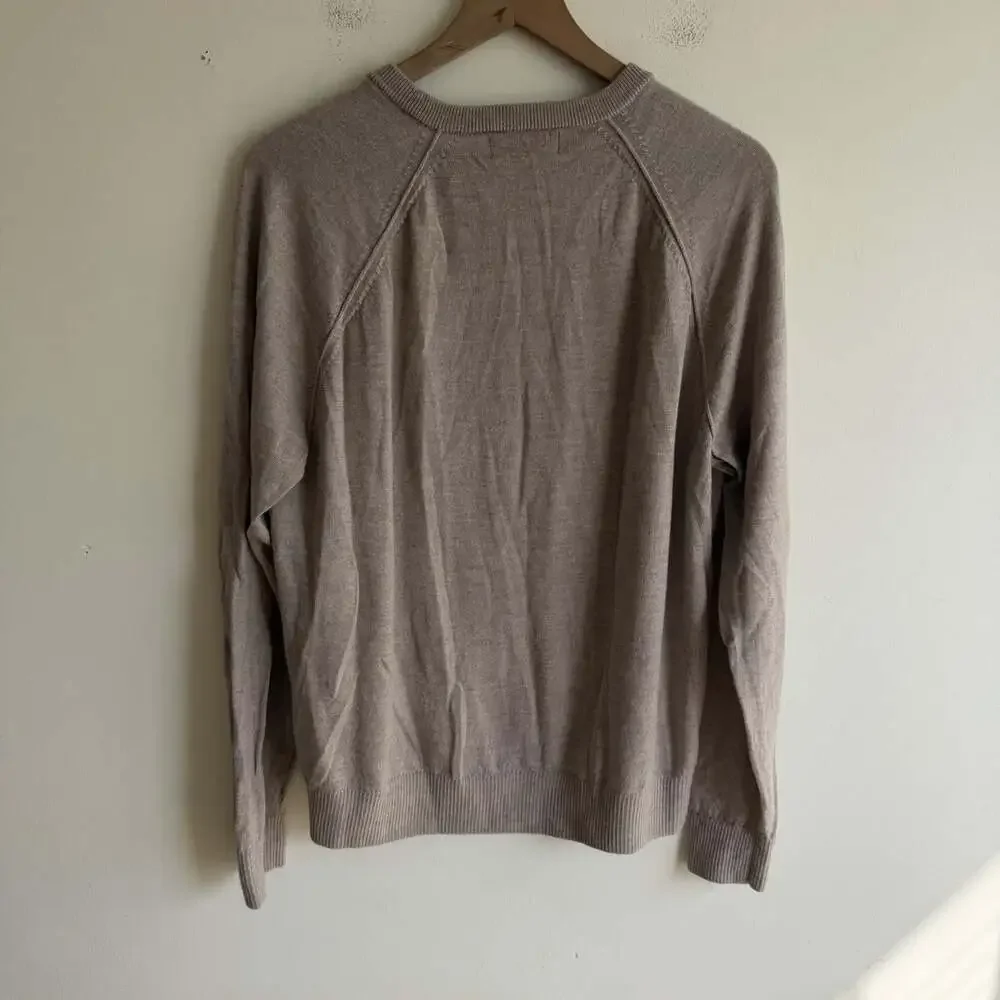 Banana Republic 100% Merino Wool Sweater Taupe Tan Size XL Layer Crewneck Office